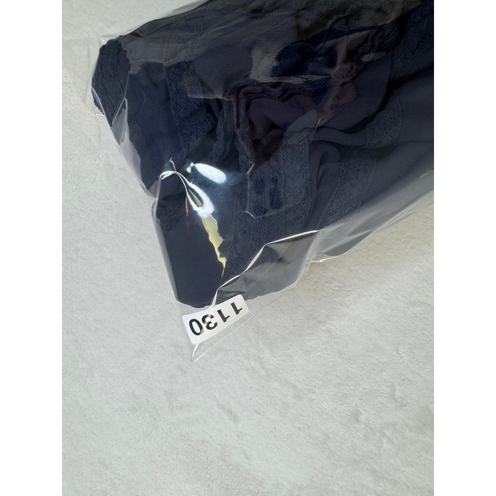 LoveShackFancy Dress Womens M Navy Blue Pre-Owned Ruffle Lace Hem Mini Dress - Picture 12 of 12